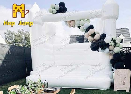 Hop Jump 13ft White Bounce House Untuk Pernikahan Flame Retardant