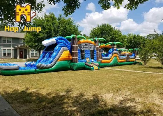 Palm Tropical Inflatable Bouncer Combo Komersial Outdoor Inflatable Castle
