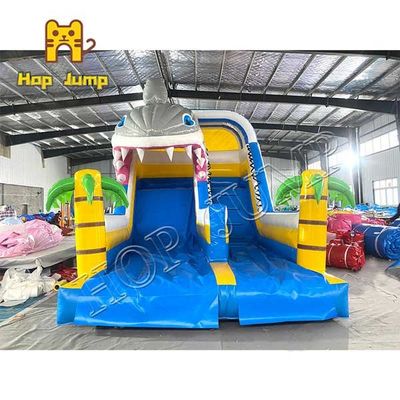 Taman Hiburan PVC Tarpaulin Inflatable Dry Slide Shark Theme