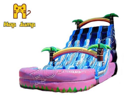 Permainan Luar Ruangan Palm Tree Inflatable Water Slide Blower Dikemas